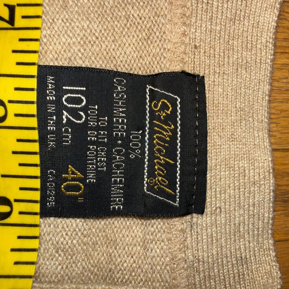 Vintage St Michael 100% Cashmere Argyle Cardigan Sweater Beige Brown 40 M